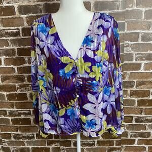 Everlynn Apparel V-Neck Long Sleeve Blouse Women’s Floral Multicolor Top Large